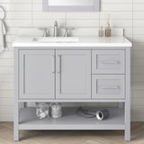 BANKS 42IN VANITY WITH SHAKER DOOR IN DOVE GREY WITH WHITE QUARTZ TOP & CERAMIC BASIN