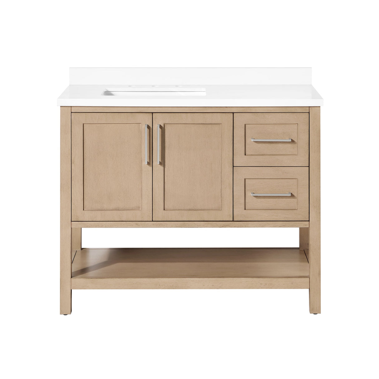 BANKS 42IN VANITY WITH SHAKER DOOR IN SAHARA BIRCH WHITE QUARTZ TOP & CERAMIC BASIN