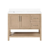 BANKS 42IN VANITY WITH SHAKER DOOR IN SAHARA BIRCH WHITE QUARTZ TOP & CERAMIC BASIN