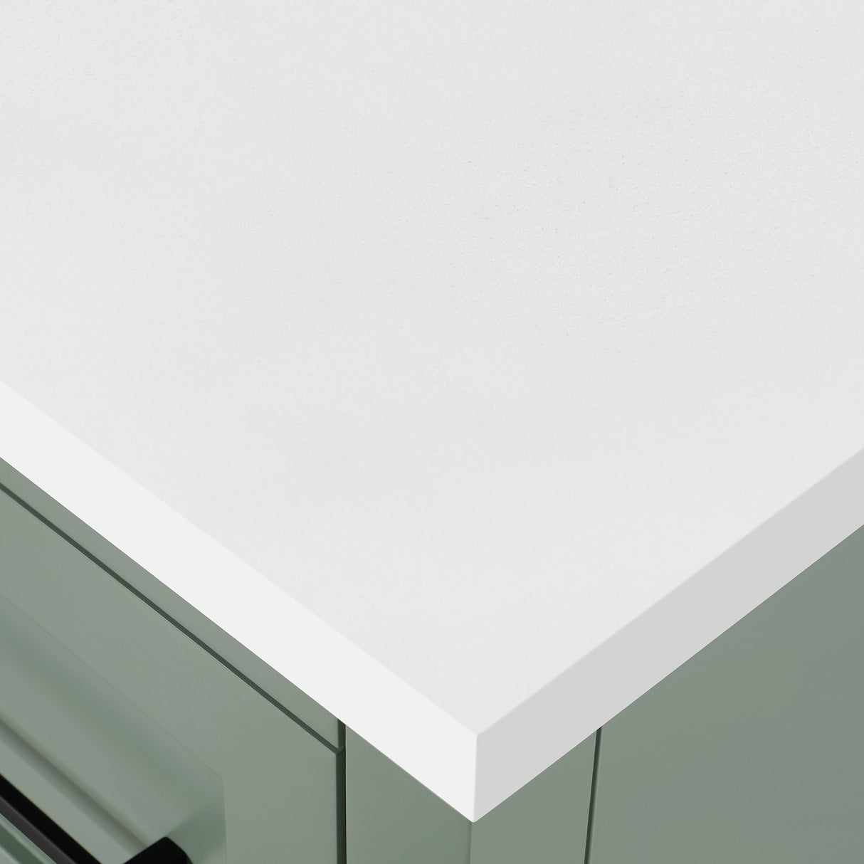 BANKS 42IN VANITY WITH SHAKER DOOR IN SAGE GREEN WHITE QUARTZ TOP & CERAMIC BASIN