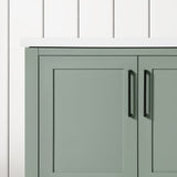 BANKS 42IN VANITY WITH SHAKER DOOR IN SAGE GREEN WHITE QUARTZ TOP & CERAMIC BASIN