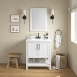 BANKS 30IN VANITY WITH SHAKER DOOR IN WHITE WITH WHITE QUARTZ TOP & CERAMIC BASIN