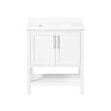 BANKS 30IN VANITY WITH SHAKER DOOR IN WHITE WITH WHITE QUARTZ TOP & CERAMIC BASIN