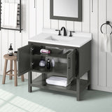 BANKS 36IN VANITY WITH SHAKER DOOR IN CHARCOAL GREY WITH WHITE QUARTZ TOP & CERAMIC BASIN
