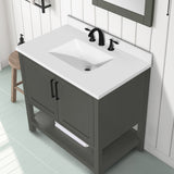 BANKS 36IN VANITY WITH SHAKER DOOR IN CHARCOAL GREY WITH WHITE QUARTZ TOP & CERAMIC BASIN