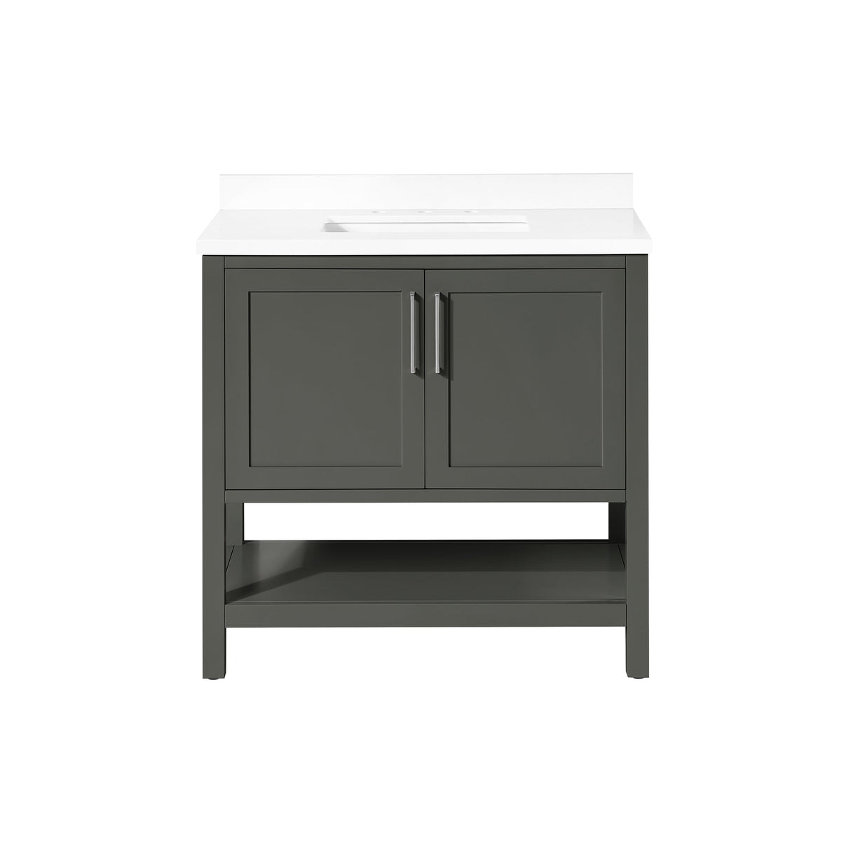 BANKS 36IN VANITY WITH SHAKER DOOR IN CHARCOAL GREY WITH WHITE QUARTZ TOP & CERAMIC BASIN