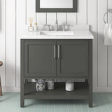 BANKS 36IN VANITY WITH SHAKER DOOR IN CHARCOAL GREY WITH WHITE QUARTZ TOP & CERAMIC BASIN