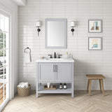 BANKS 36IN VANITY WITH SHAKER DOOR IN DOVE GREY WITH WHITE QUARTZ TOP & CERAMIC BASIN
