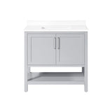BANKS 36IN VANITY WITH SHAKER DOOR IN DOVE GREY WITH WHITE QUARTZ TOP & CERAMIC BASIN