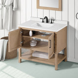 BANKS 36IN VANITY WITH SHAKER DOOR IN SAHARA BIRCH WHITE QUARTZ TOP & CERAMIC BASIN