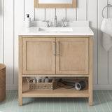 BANKS 36IN VANITY WITH SHAKER DOOR IN SAHARA BIRCH WHITE QUARTZ TOP & CERAMIC BASIN