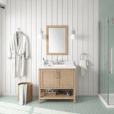 BANKS 36IN VANITY WITH SHAKER DOOR IN SAHARA BIRCH WHITE QUARTZ TOP & CERAMIC BASIN