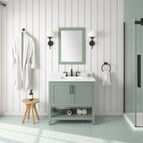 BANKS 36IN VANITY WITH SHAKER DOOR IN SAGE GREEN WHITE QUARTZ TOP & CERAMIC BASIN