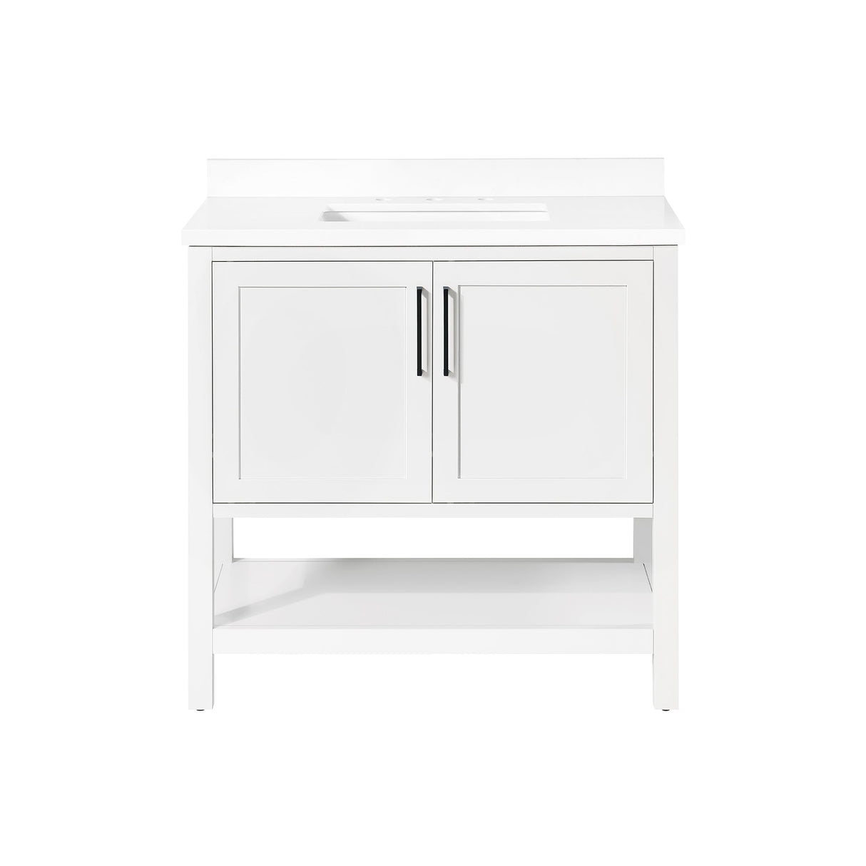 BANKS 36IN VANITY WITH SHAKER DOOR WITH WHITE QUARTZ TOP & CERAMIC BASIN