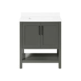 BANKS 30IN VANITY WITH SHAKER DOOR IN CHARCOAL GREY WITH WHITE QUARTZ TOP & CERAMIC BASIN