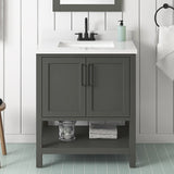 BANKS 30IN VANITY WITH SHAKER DOOR IN CHARCOAL GREY WITH WHITE QUARTZ TOP & CERAMIC BASIN
