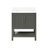 BANKS 30IN VANITY WITH SHAKER DOOR IN CHARCOAL GREY WITH WHITE QUARTZ TOP & CERAMIC BASIN