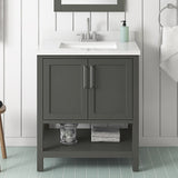 BANKS 30IN VANITY WITH SHAKER DOOR IN CHARCOAL GREY WITH WHITE QUARTZ TOP & CERAMIC BASIN