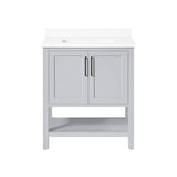 BANKS 30IN VANITY WITH SHAKER DOOR IN DOVE GREY WITH WHITE QUARTZ TOP & CERAMIC BASIN