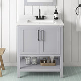 BANKS 30IN VANITY WITH SHAKER DOOR IN DOVE GREY WITH WHITE QUARTZ TOP & CERAMIC BASIN