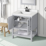 BANKS 30IN VANITY WITH SHAKER DOOR IN DOVE GREY WITH WHITE QUARTZ TOP & CERAMIC BASIN