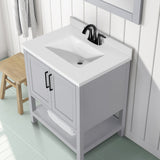 BANKS 30IN VANITY WITH SHAKER DOOR IN DOVE GREY WITH WHITE QUARTZ TOP & CERAMIC BASIN