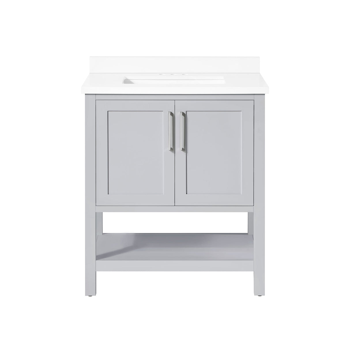 BANKS 30IN VANITY WITH SHAKER DOOR IN DOVE GREY WITH WHITE QUARTZ TOP & CERAMIC BASIN