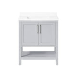 BANKS 30IN VANITY WITH SHAKER DOOR IN DOVE GREY WITH WHITE QUARTZ TOP & CERAMIC BASIN