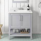 BANKS 30IN VANITY WITH SHAKER DOOR IN DOVE GREY WITH WHITE QUARTZ TOP & CERAMIC BASIN