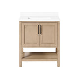 BANKS 30IN VANITY WITH SHAKER DOOR IN SAHARA BIRCH WHITE QUARTZ TOP & CERAMIC BASIN