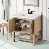 BANKS 30IN VANITY WITH SHAKER DOOR IN SAHARA BIRCH WHITE QUARTZ TOP & CERAMIC BASIN