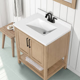 BANKS 30IN VANITY WITH SHAKER DOOR IN SAHARA BIRCH WHITE QUARTZ TOP & CERAMIC BASIN