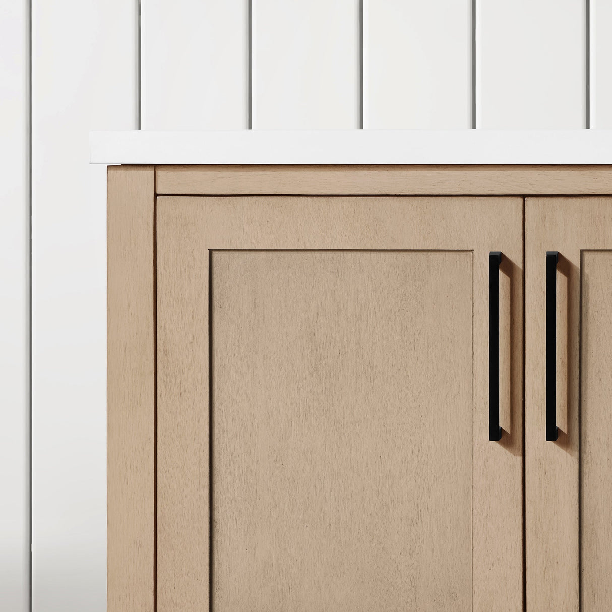 BANKS 30IN VANITY WITH SHAKER DOOR IN SAHARA BIRCH WHITE QUARTZ TOP & CERAMIC BASIN