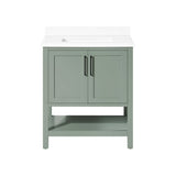 BANKS 30IN VANITY WITH SHAKER DOOR IN SAGE GREEN WHITE QUARTZ TOP & CERAMIC BASIN