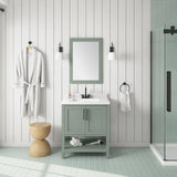 BANKS 30IN VANITY WITH SHAKER DOOR IN SAGE GREEN WHITE QUARTZ TOP & CERAMIC BASIN