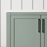 BANKS 30IN VANITY WITH SHAKER DOOR IN SAGE GREEN WHITE QUARTZ TOP & CERAMIC BASIN