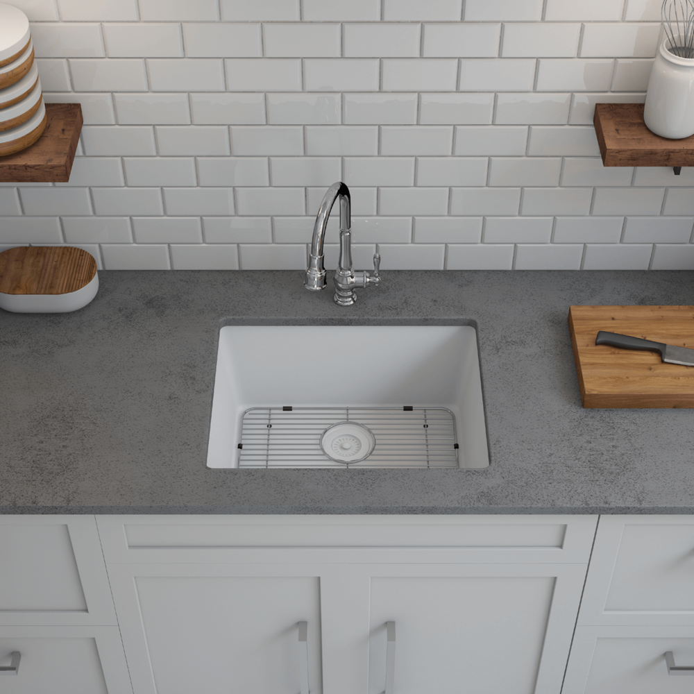 23 in. Single Bowl Undermount Quartz Kitchen Sink, White