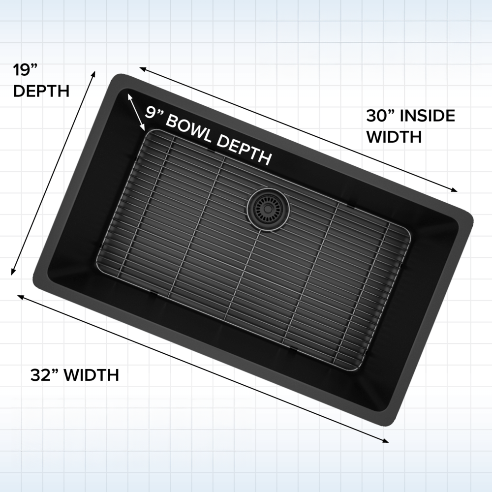 32 in. Single Bowl Undermount Quartz Kitchen Sink, Black