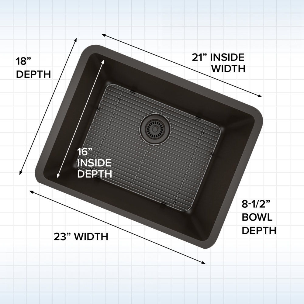23 in. Single Bowl Undermount Quartz Kitchen Sink, Black