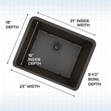 23 in. Single Bowl Undermount Quartz Kitchen Sink, Black