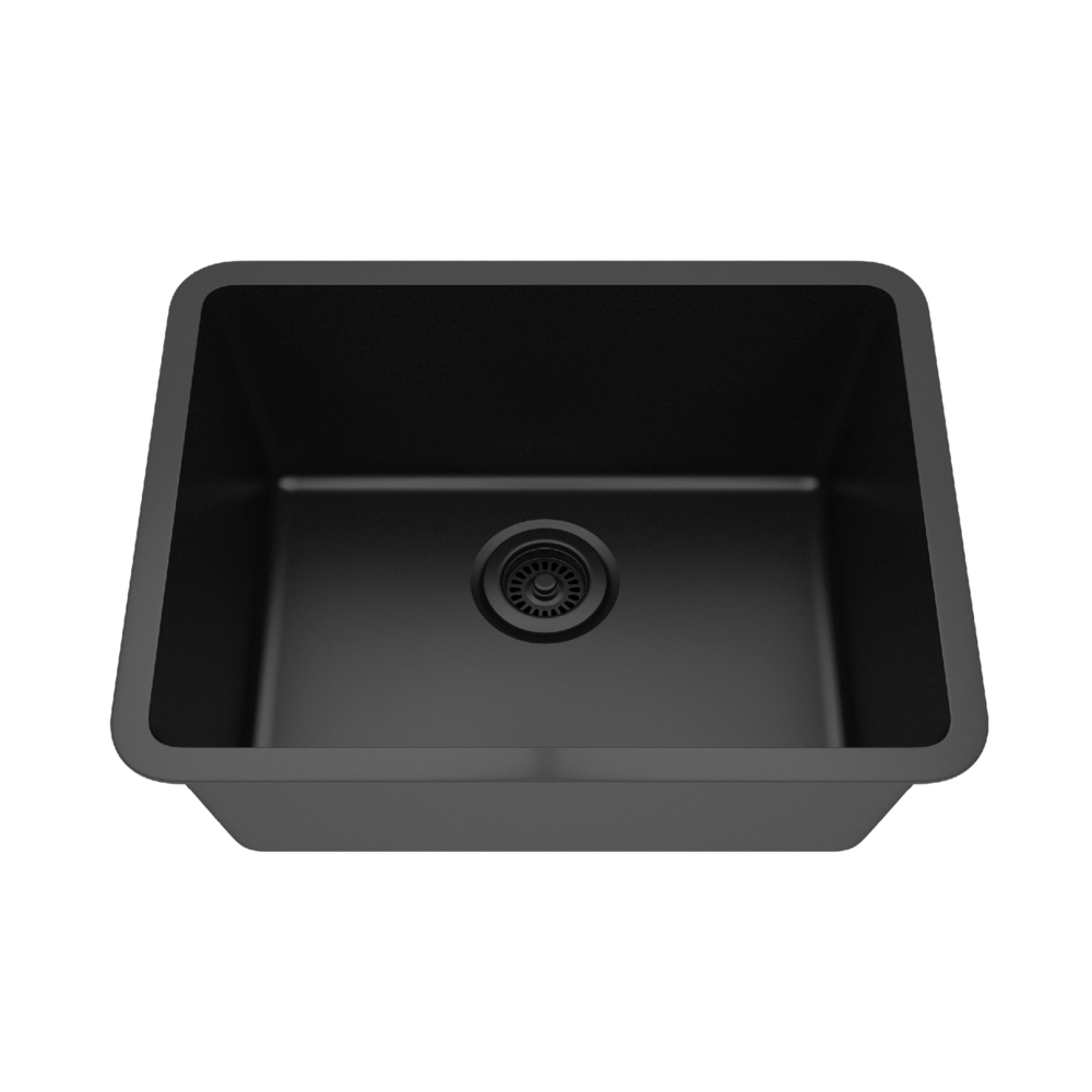 23 in. Single Bowl Undermount Quartz Kitchen Sink, Black