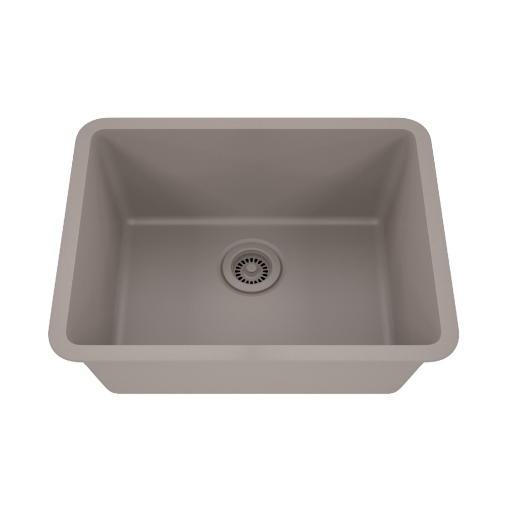 23 in. Single Bowl Undermount Quartz Kitchen Sink, Concrete