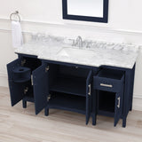 Ellis 60 in. Vanity in Midnight Blue with Carrara Marble Top & Ceramic Basins