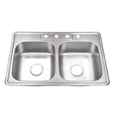 Drop-in 33 in. 50/50 Bowl 20 Ga. Stainless Steel Kitchen Sink