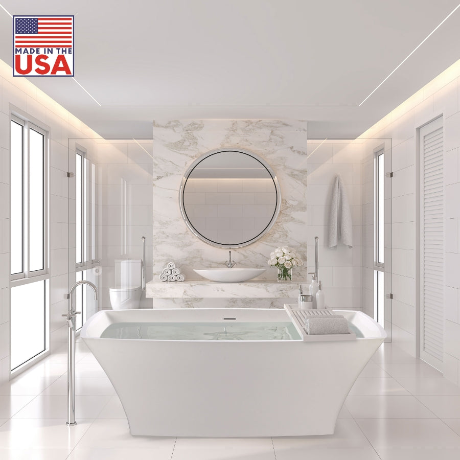 Weiss 65-1/2 in. Freestanding Mineral Composite Tub in Glossy White with White Drain