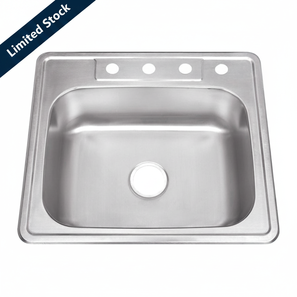 25 in. Standard Radius Single Bowl Drop-In Kitchen Sink - 4 Hole Prepunch