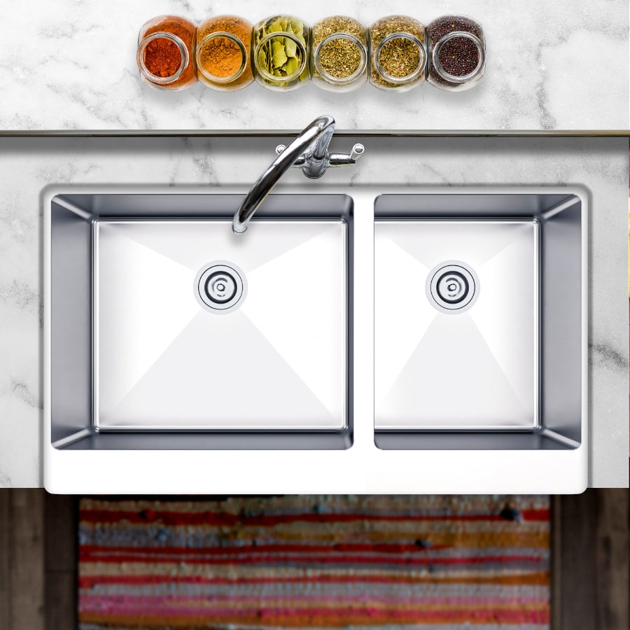 Undermount 35-7/8 In. 60/40 Bowl Apron Front 16 Ga. Stainless Steel Kitchen Sink