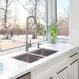 Undermount 32 in. 50/50 Bowl Radius Corner 16 Ga. Stainless Steel Kitchen Sink