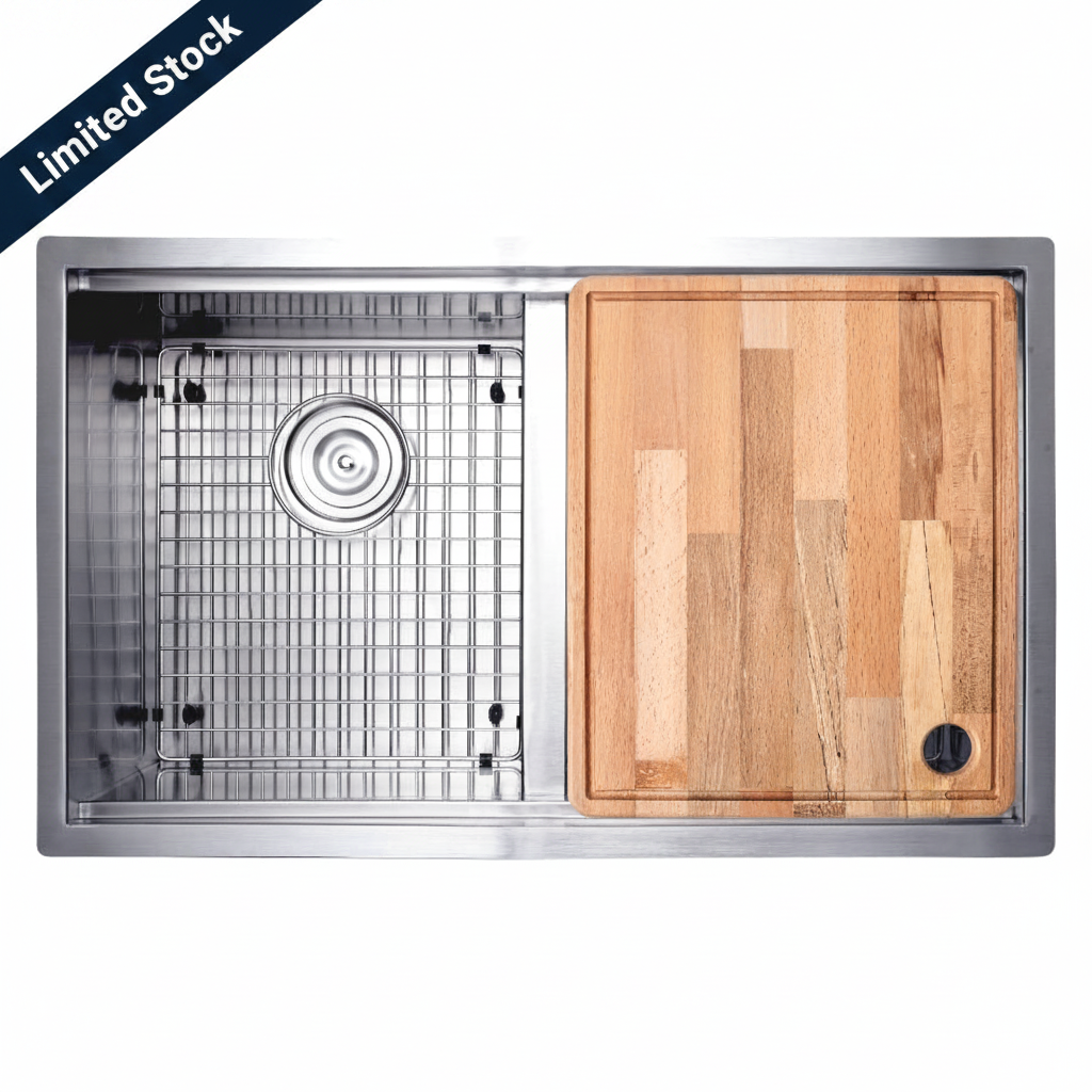32 in. 50/50 Micro Radius Double Bowl Low Divide with Ledge Kitchen Sink - Workstation
