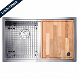 32 in. 50/50 Micro Radius Double Bowl Low Divide with Ledge Kitchen Sink - Workstation